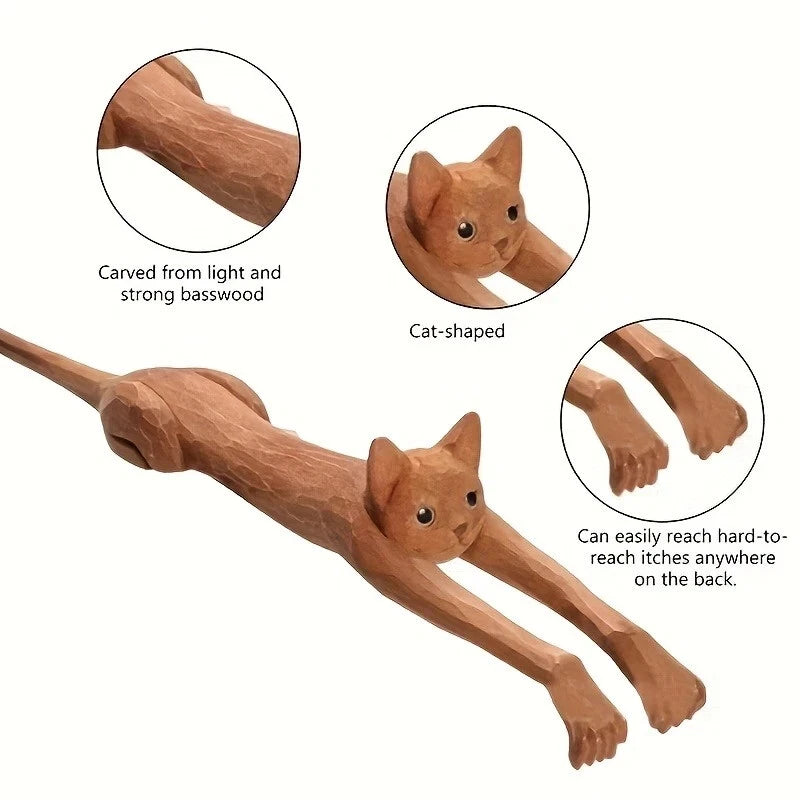 Wooden Cat Shaped Back Scratcher Ideal for Itching Relief Perfect Birthday Gift