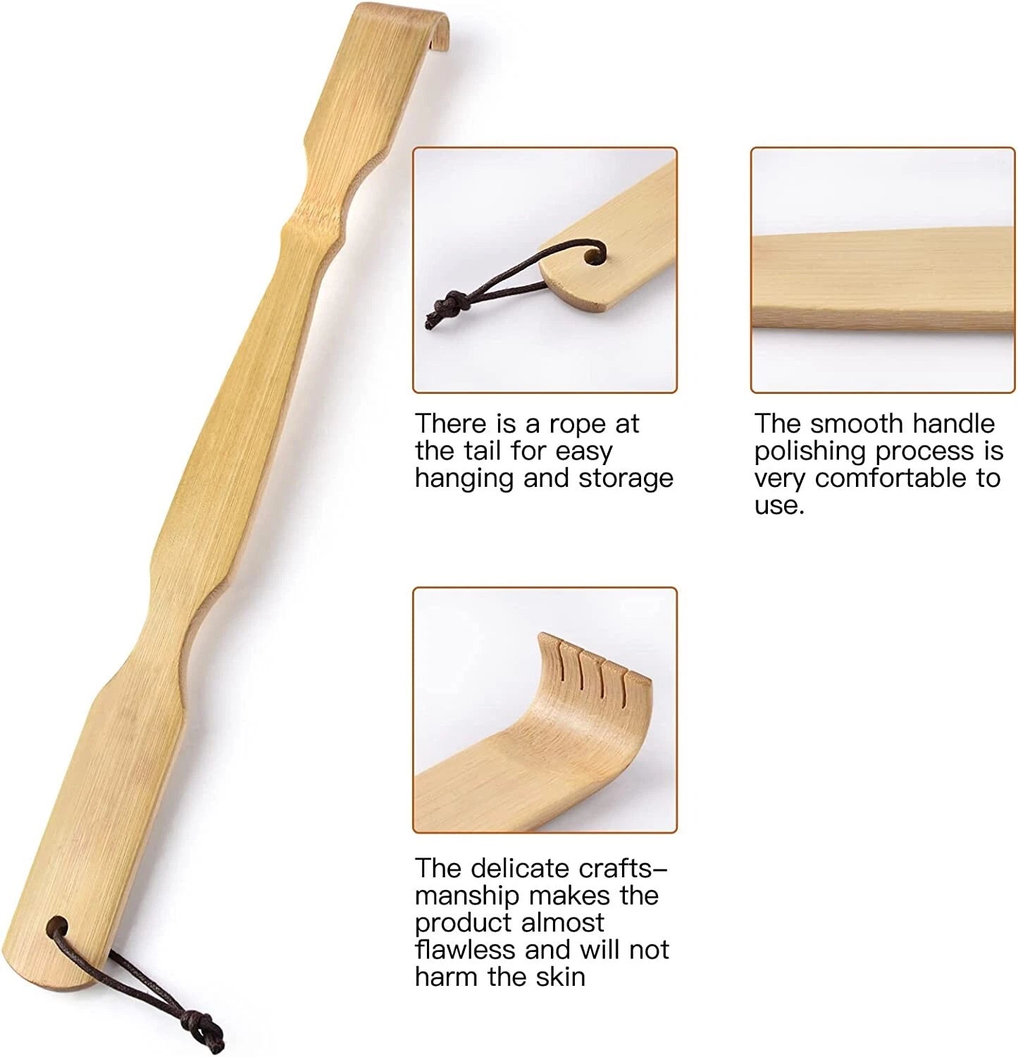 Back Scratcher 100% Natural Bamboo Curved Long Handle 1PC Wooden Back Sturdy 17"