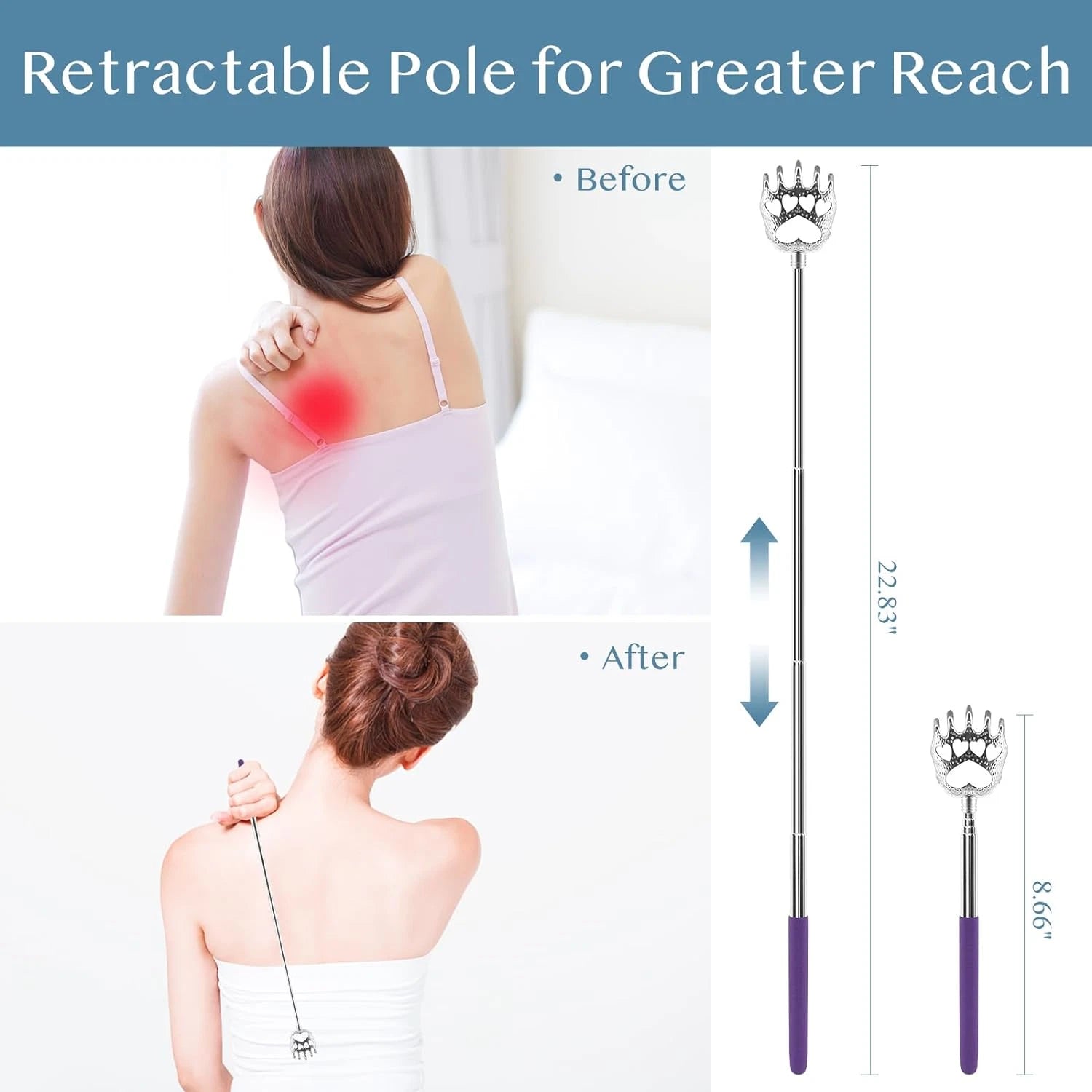 4-Pack Extendable Telescopic Bear Claws Metal Extendable Scratcher Back Massager
