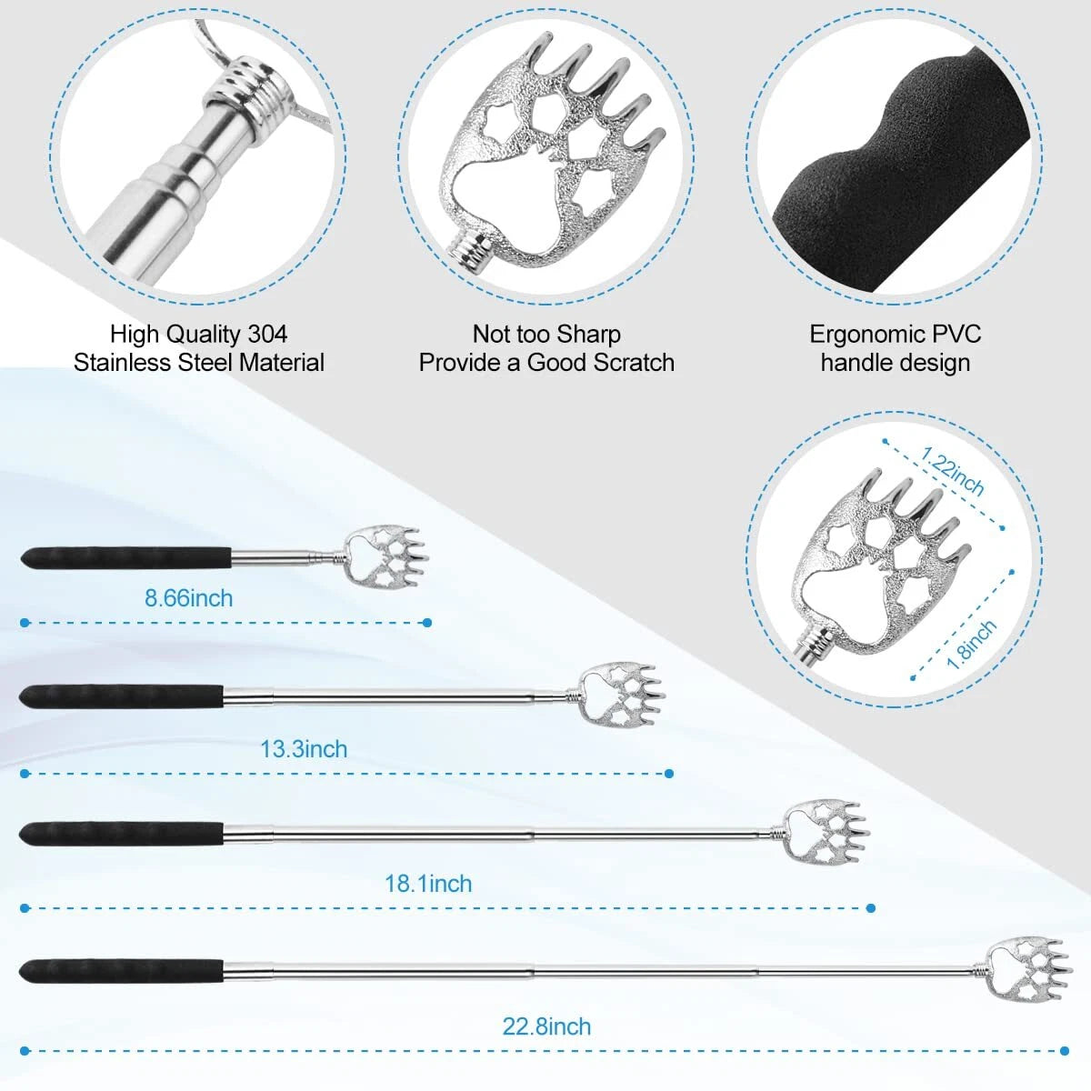 3 Pack Back Scratcher Metal Portable Telescoping Back Scratchers