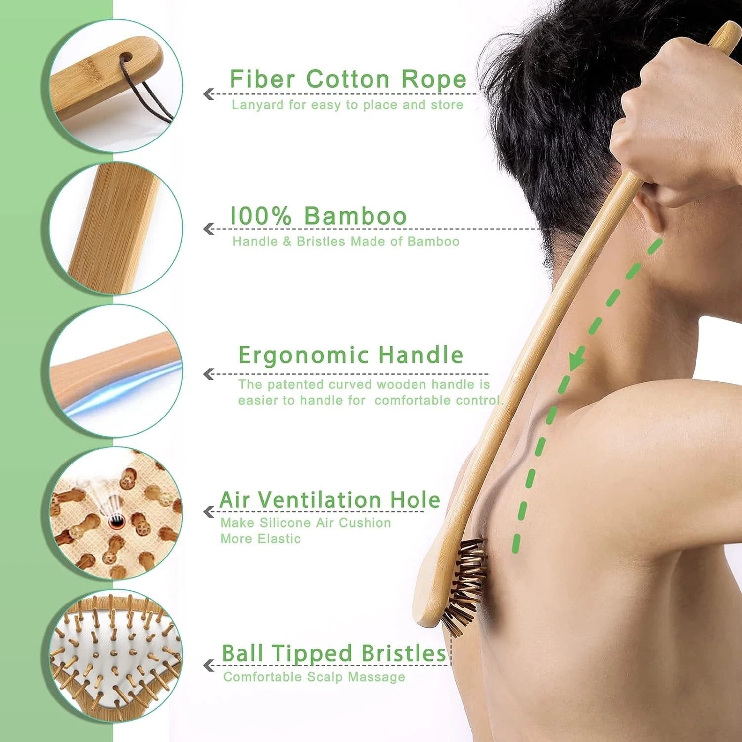 Large Curved Bamboo Back Scratcher - 59 Wooden Points Provide Instant Itch...