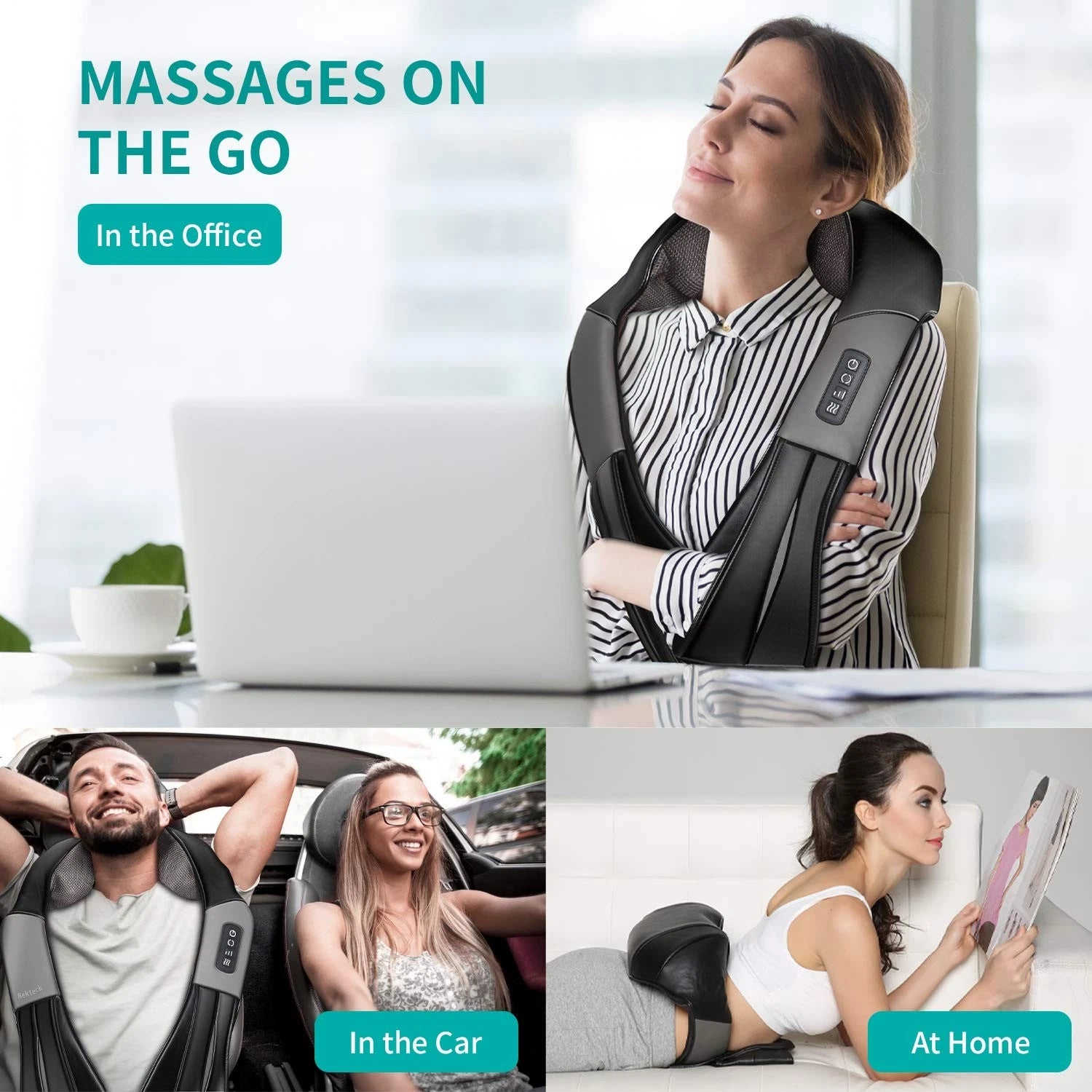 Nekteck Shiatsu Neck Massager with Heat 8 Kneading Nodes Portable Relaxation