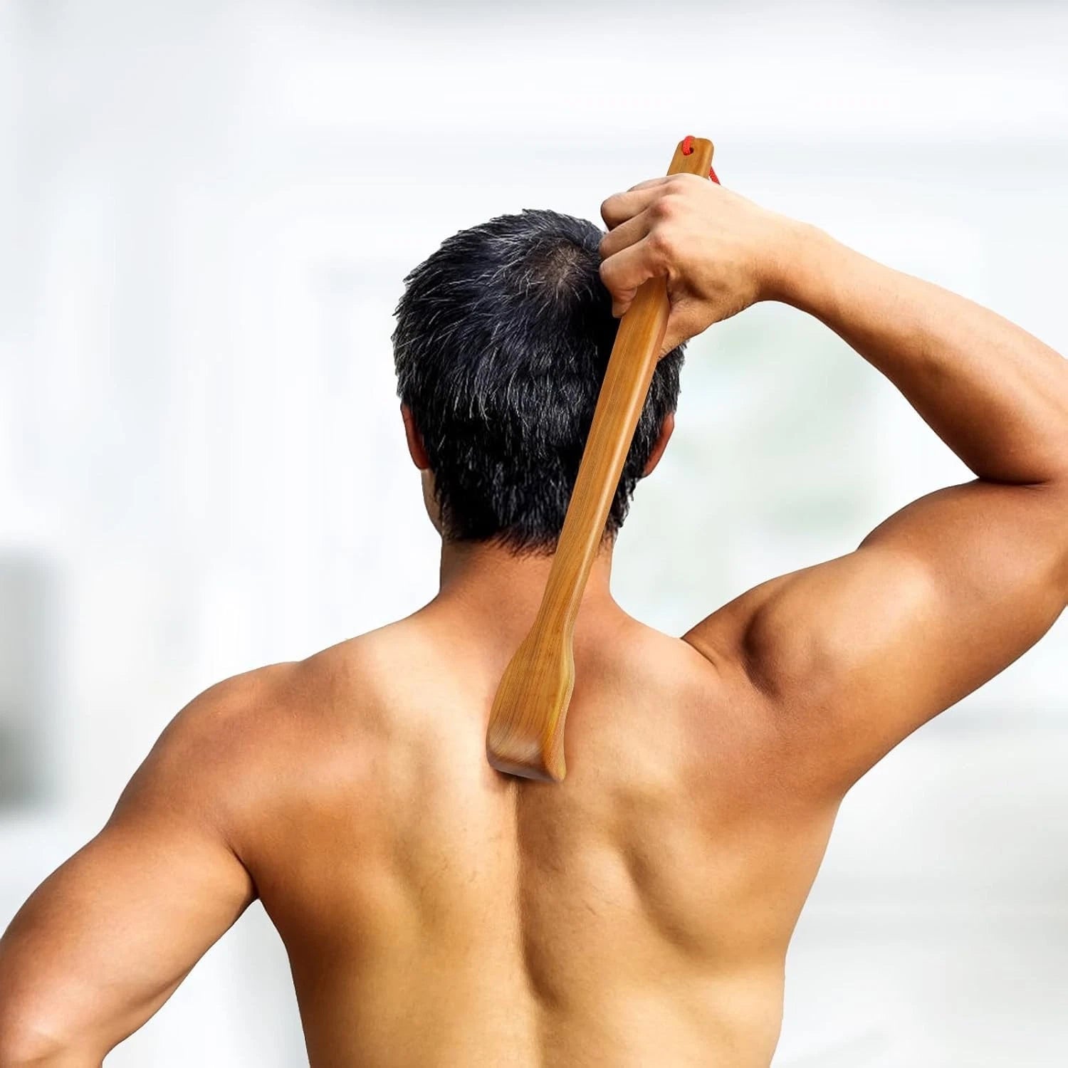 Wooden Back Scratcher Massage Stick with Hook Rope, Handheld Scratching Massage