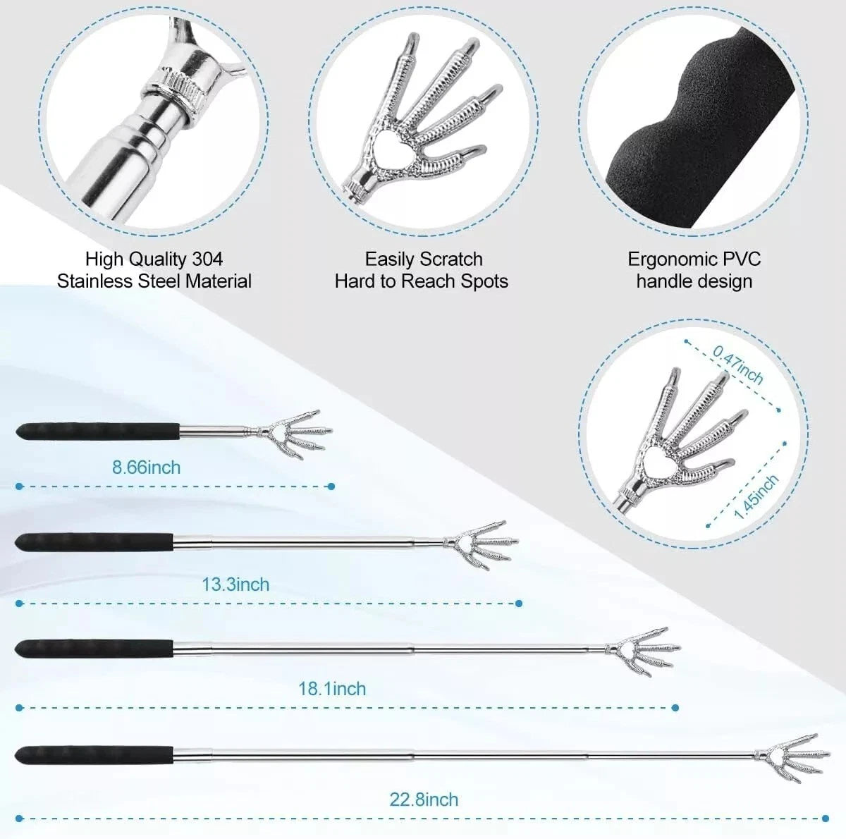 3 Pack Metal Portable Telescoping Back Scratchers with Rubber Handles