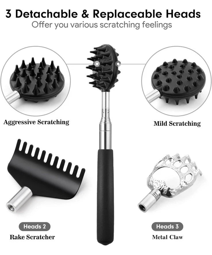 Telescoping Back Scratcher with 3Pcs Detachable Scratching Heads