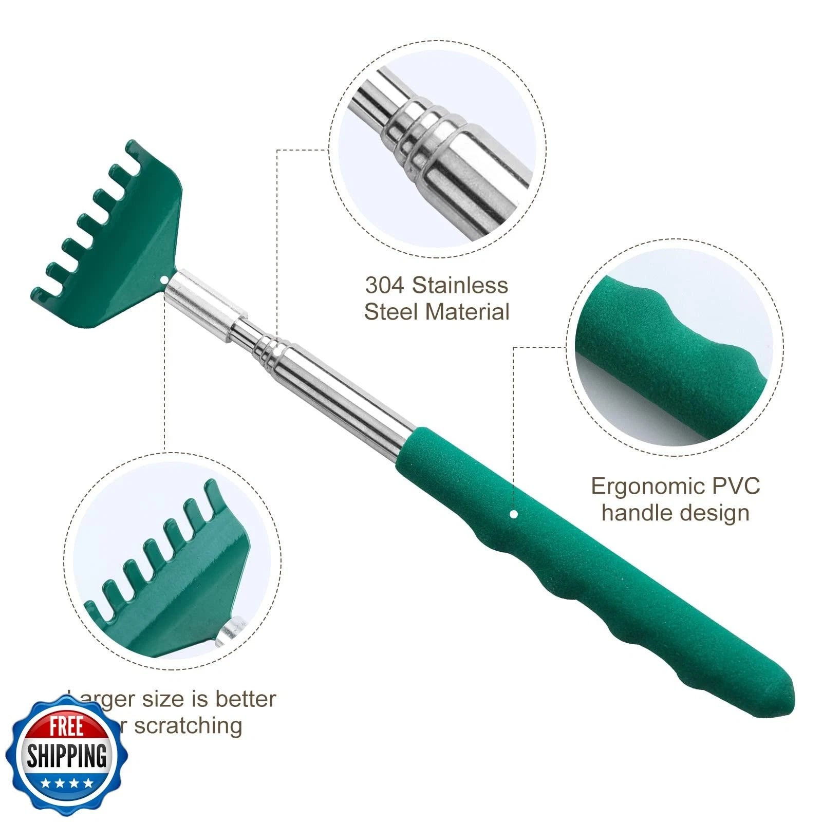 YIMICOO 3 Pack Extendable Back Scratcher, Stainless Steel Portable Telescopin
