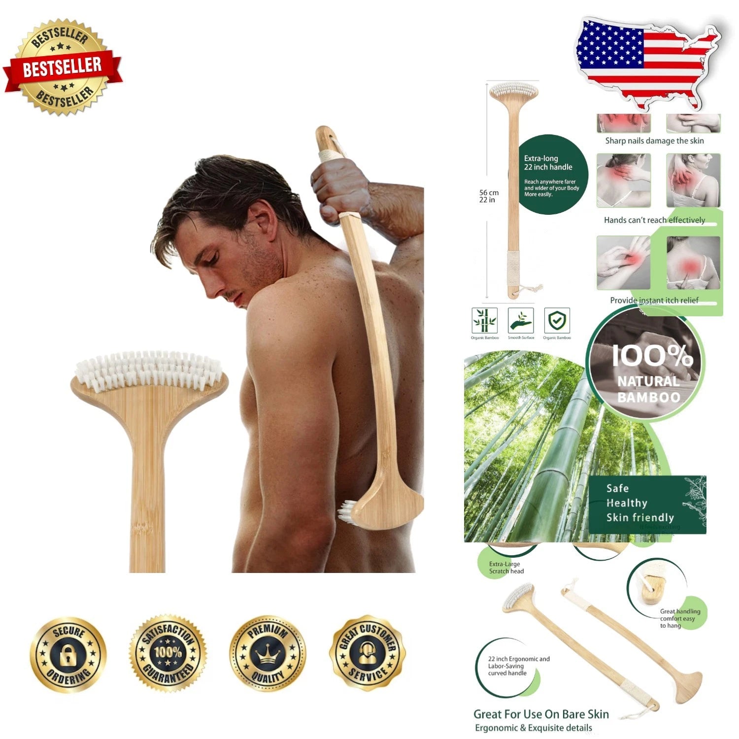 Comfort Grip 22-Inch Bamboo Back Scratcher - Ideal Gift for Seniors & Loved Ones