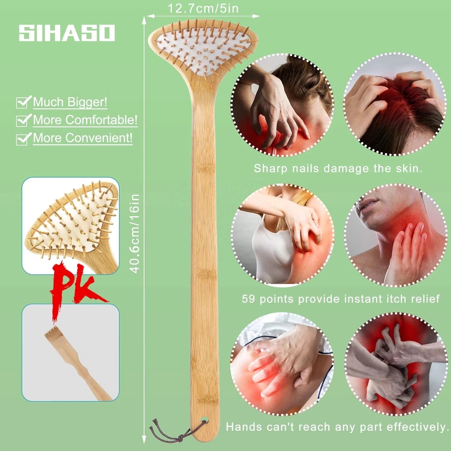 Large Curved Bamboo Back Scratcher - 59 Wooden Points Provide Instant Itch...