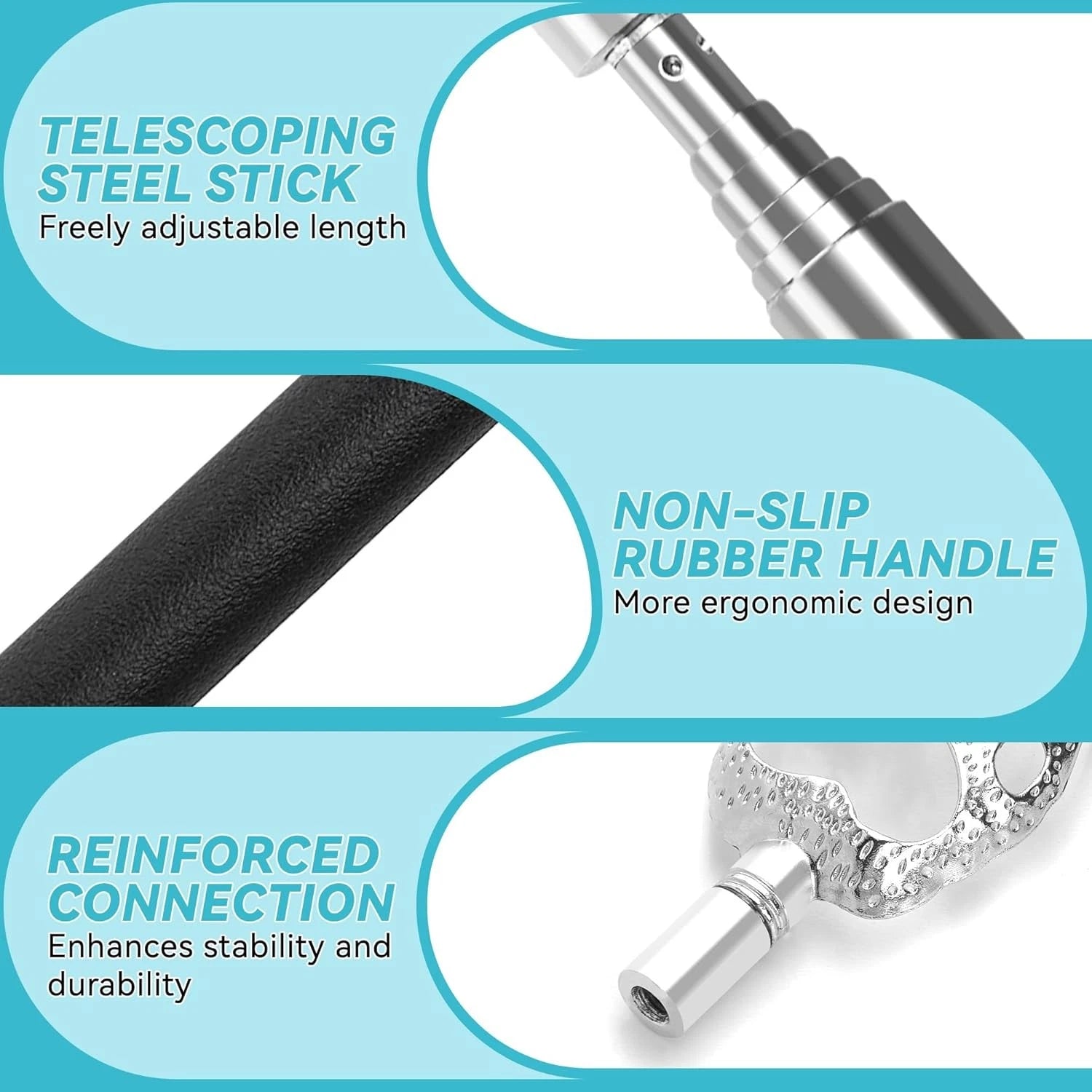Telescoping Back Scratcher with 3Pcs Detachable Heads, Ink Black