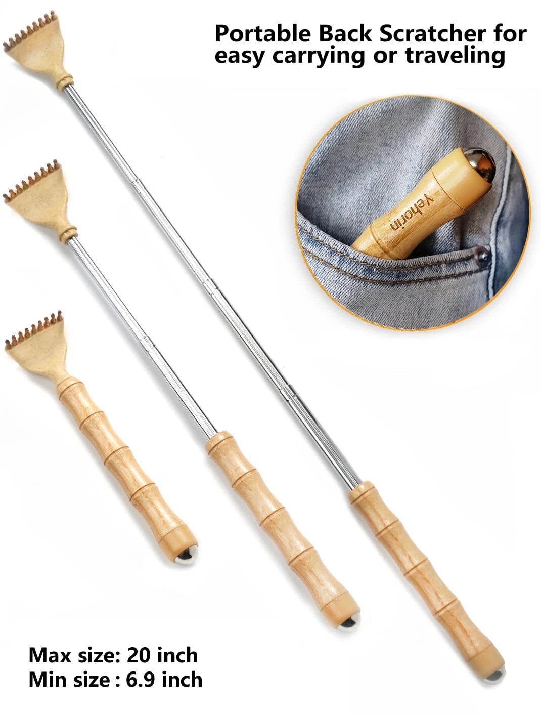 Back Scratcher Telescoping Portable Extendable Bamboo Backscratcher for Men f...