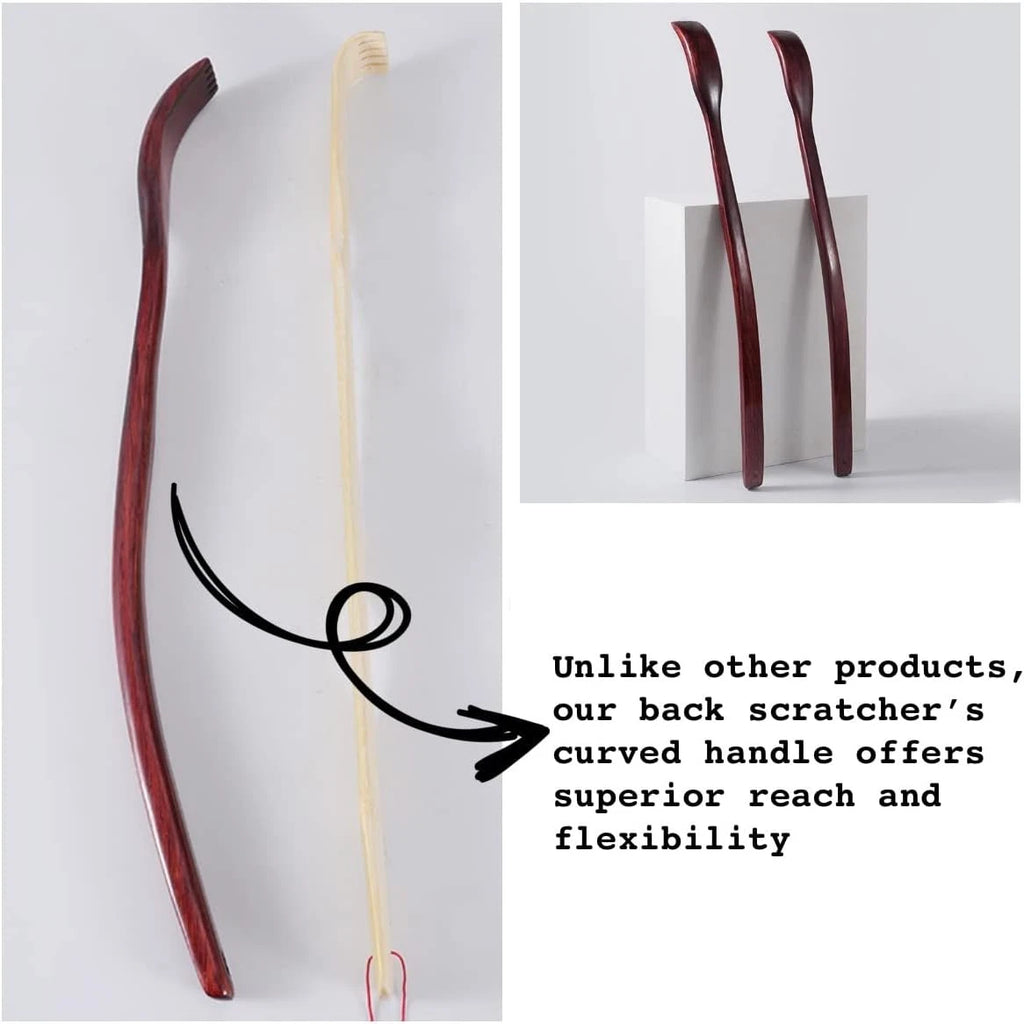Oversized Wooden Back Scratcher: 18'' Extended Curved Handle for Better Reach, H