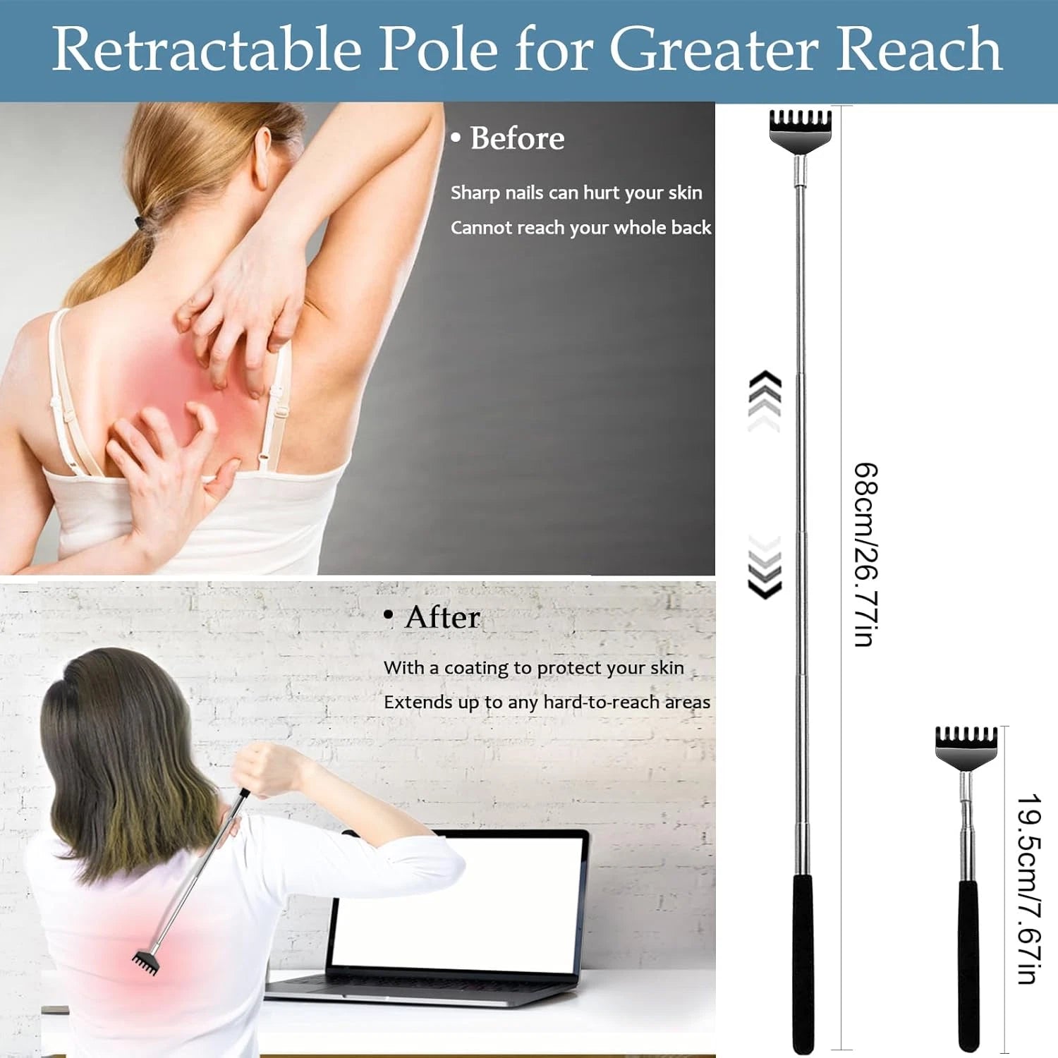3 Pack Back Scratcher Extendable Metal Portable Back Scratcher for Men Women Adu