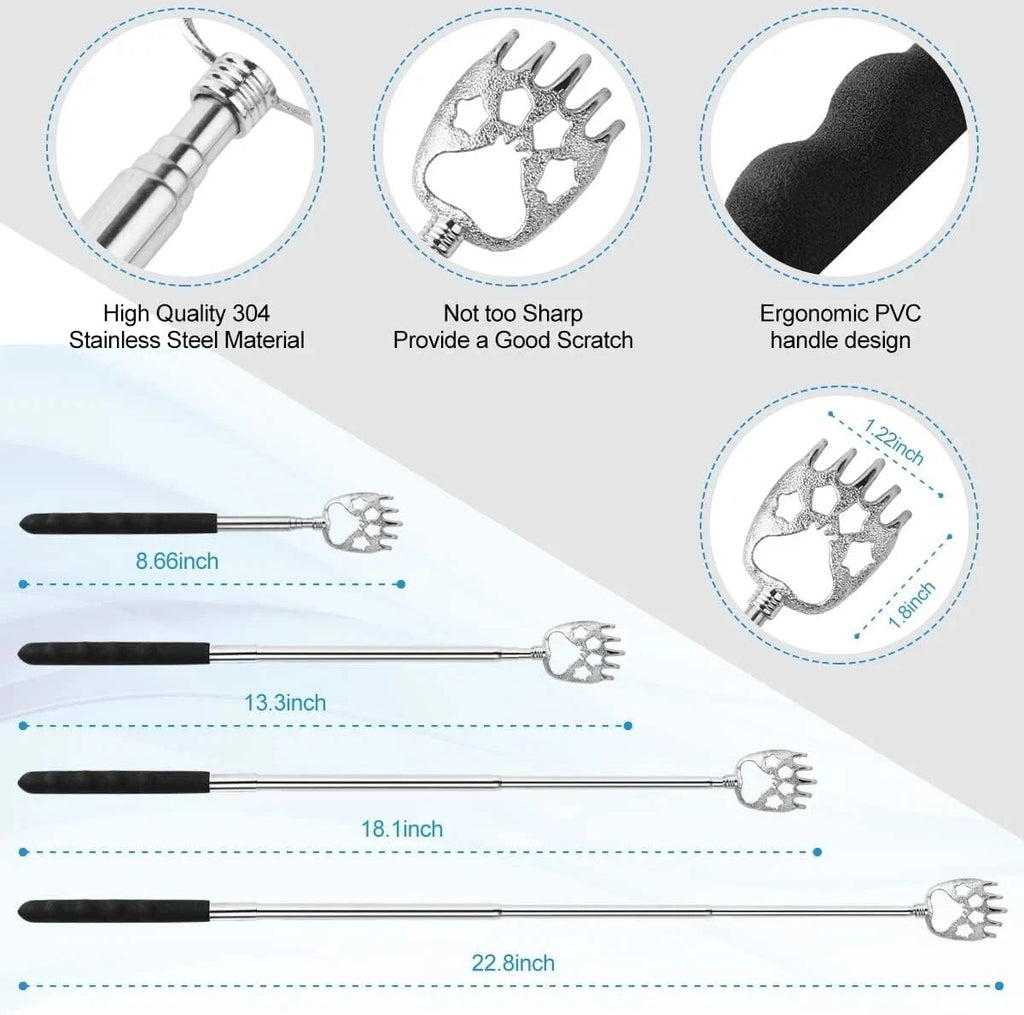 3 Pack Metal Portable Telescoping Back Scratchers with Rubber Handles