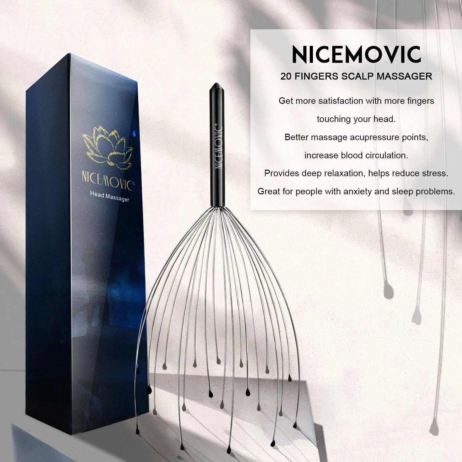 NICEMOVIC Scalp Massager, Head Massager Scratcher Tingler with 20 Fingers, Hair