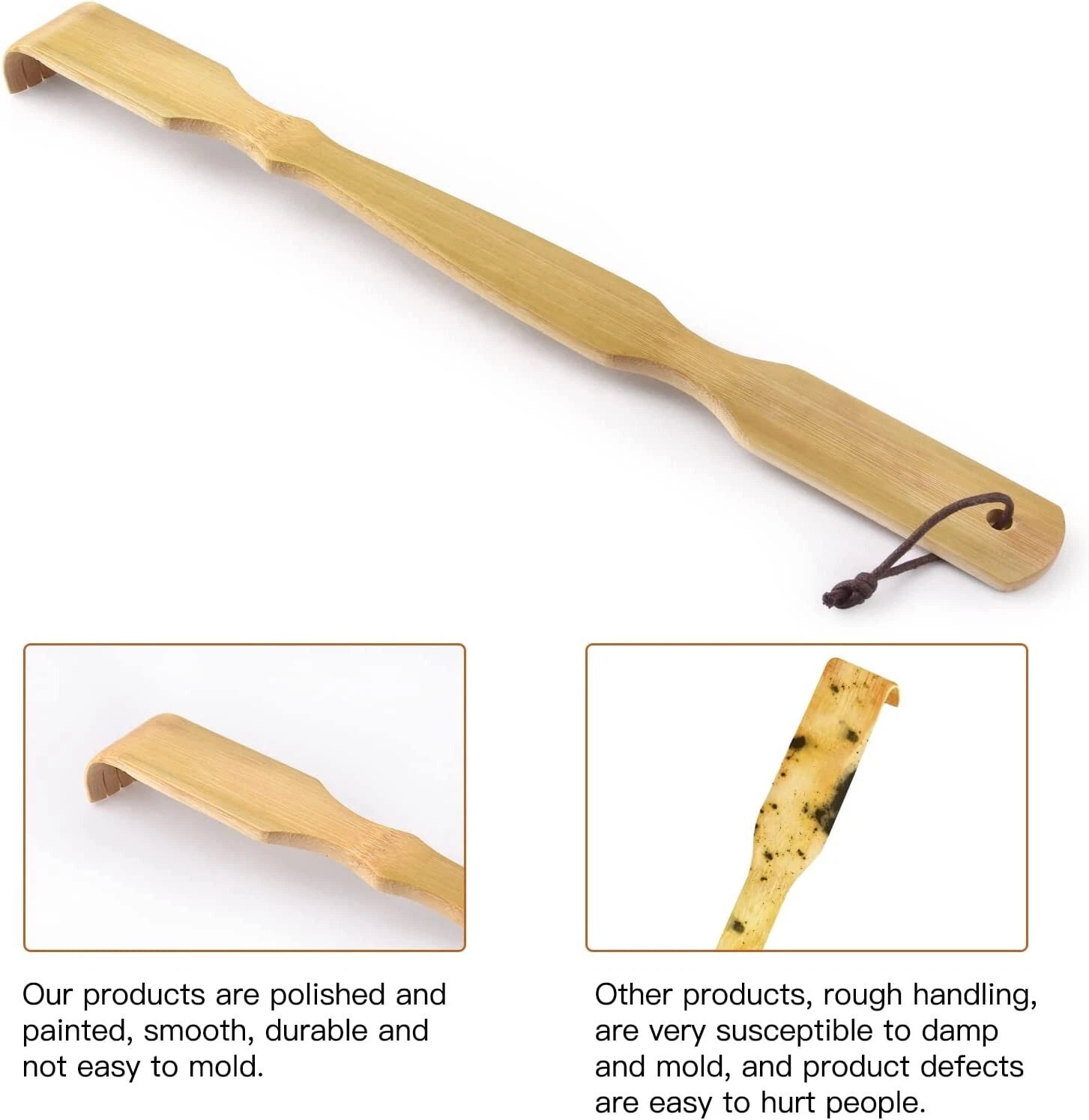 Back Scratcher 100% Natural Bamboo Curved Long Handle 1PC Wooden Back Sturdy 17"