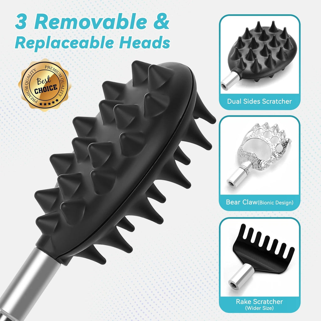 Telescoping Back Scratcher with 3Pcs Detachable Heads