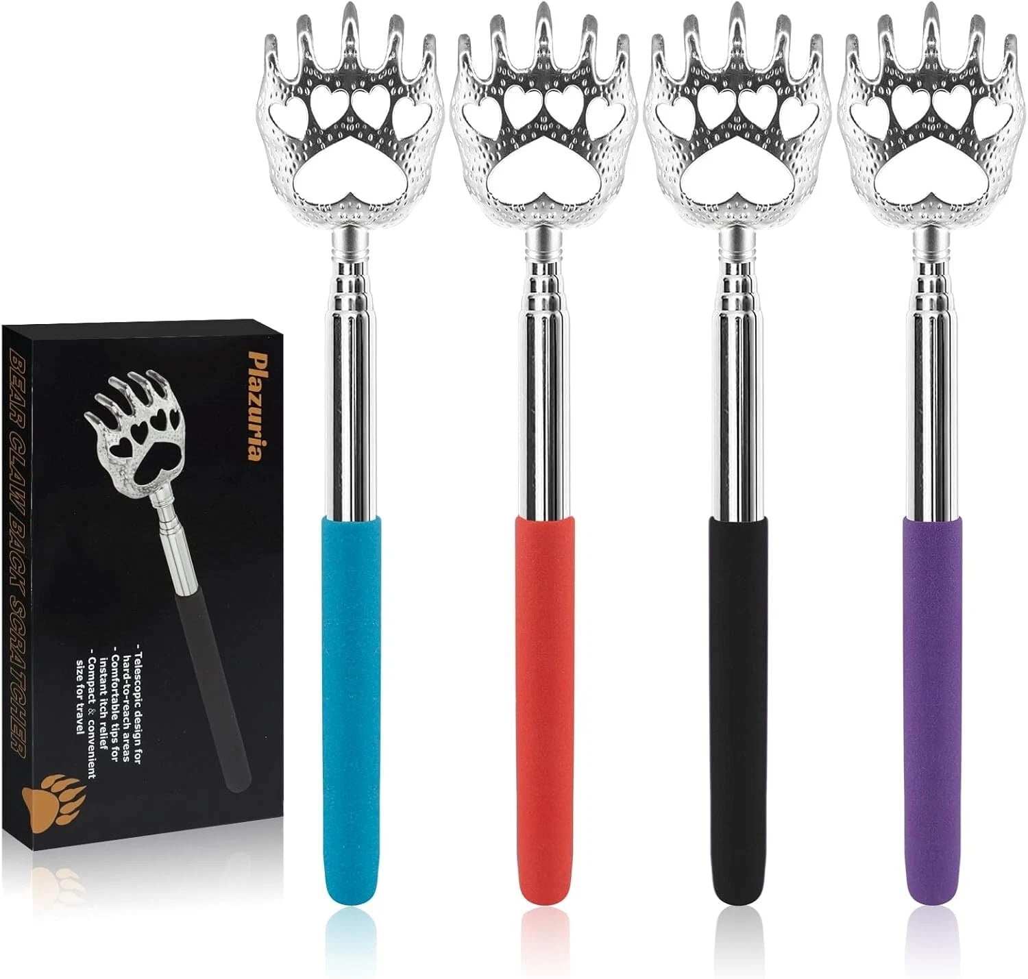 4-Pack Telescopic Bear Claw Back Scratchers - Stress Relief for All Body Parts