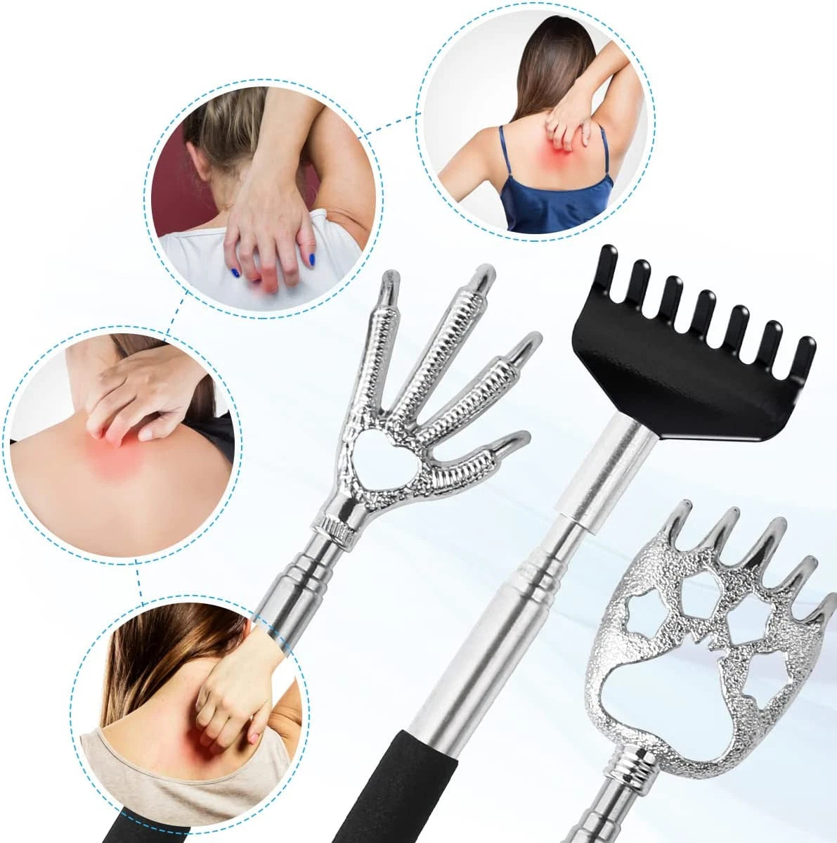 3 Pack Back Scratcher Metal Portable Telescoping Back Scratchers with Rubber