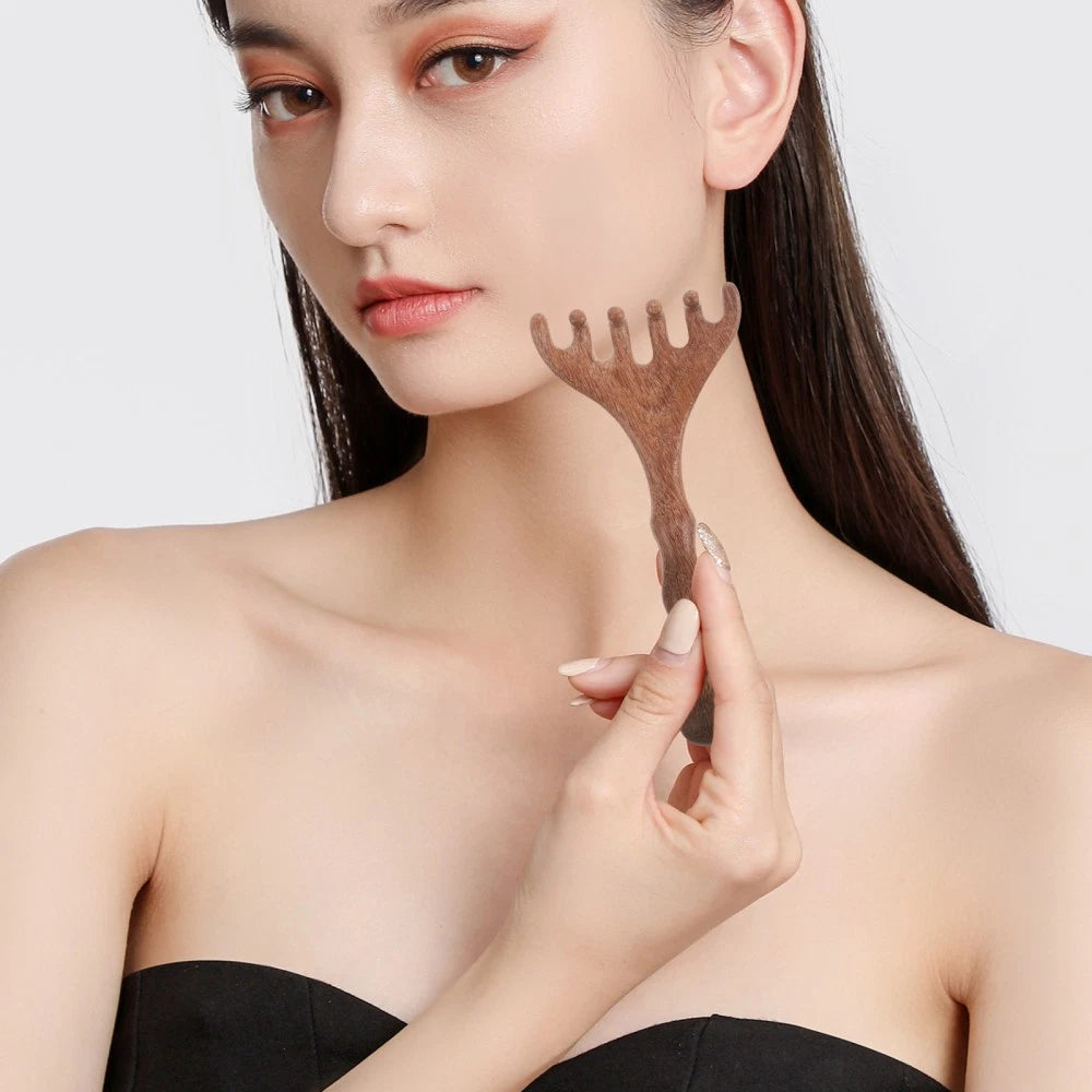 2 Pcs Sandalwood Massager Wooden Head Scratcher Tool Hair Scalp Comb
