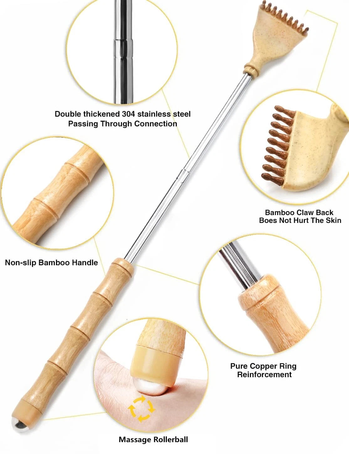 Back Scratcher Telescoping Portable Extendable Bamboo Backscratcher for Men f...