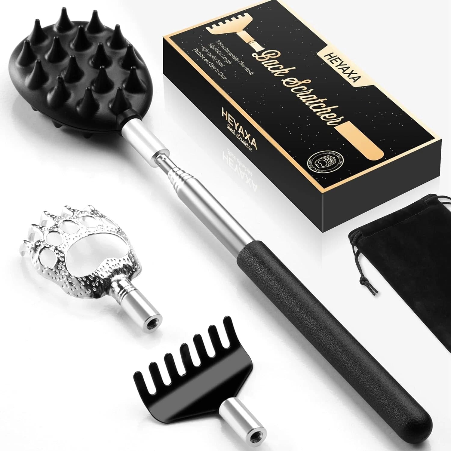 Adjustable Back Scratcher with 3 Heads - Ideal for Christmas Stocking Stuffers