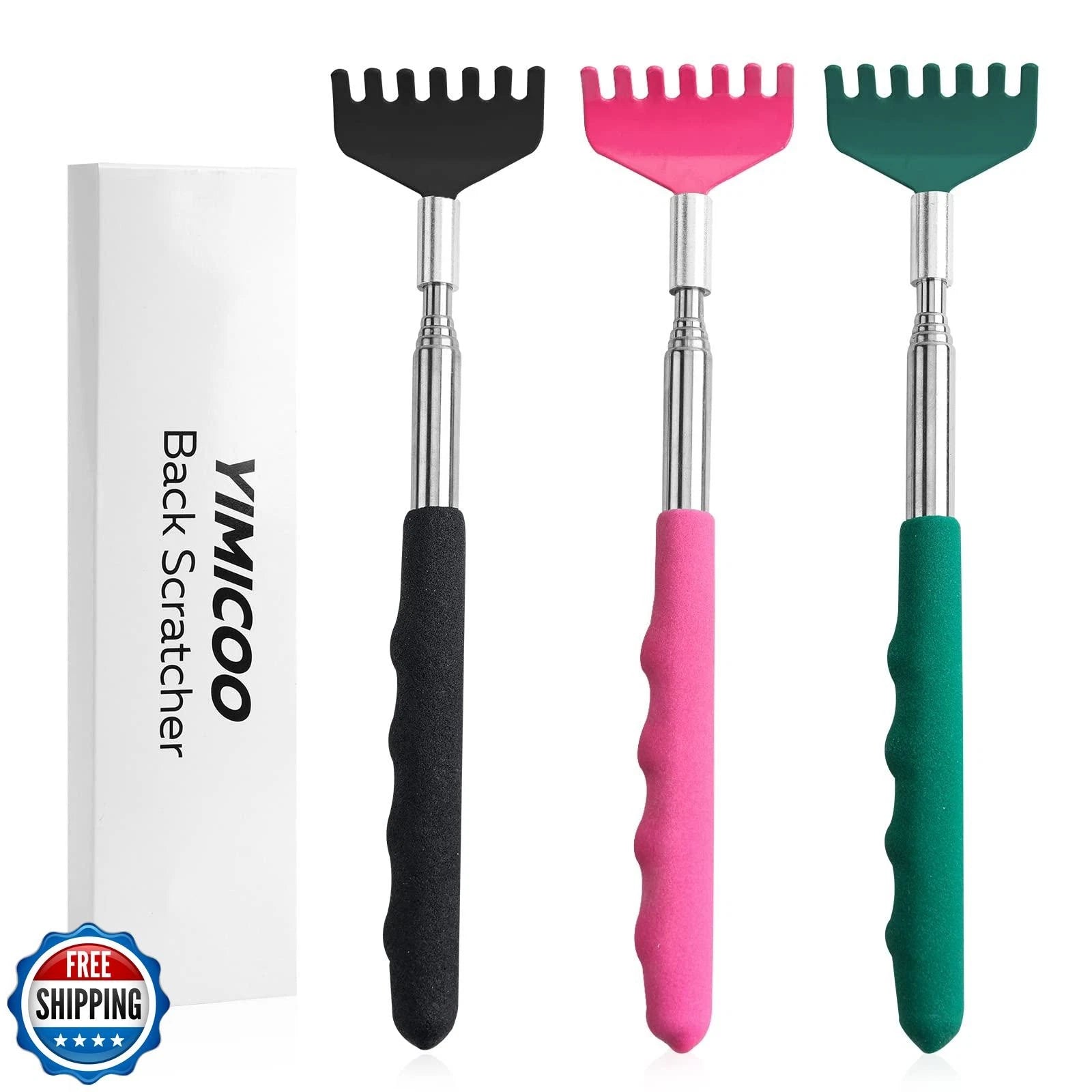 YIMICOO 3 Pack Extendable Back Scratcher, Stainless Steel Portable Telescopin