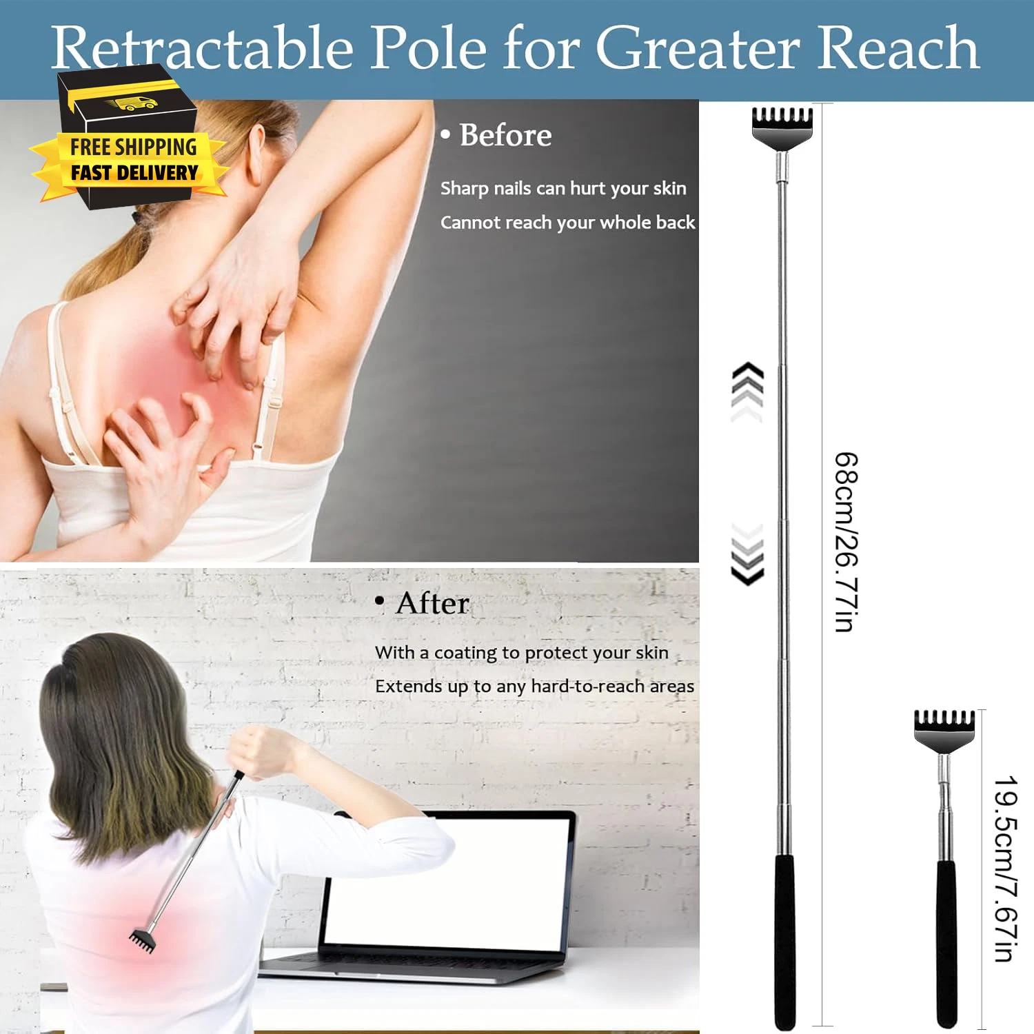 4 Pack Back Scratcher Extendable Metal Portable Back Scratcher for Men Women Adu