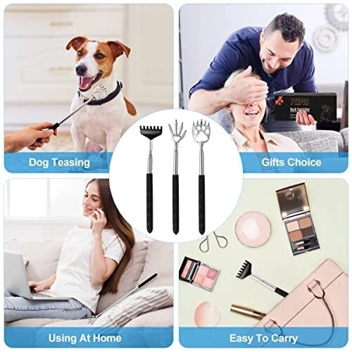3 Pack Back Scratcher with Rubber Handles, Extendable, for unisex Kids Adults