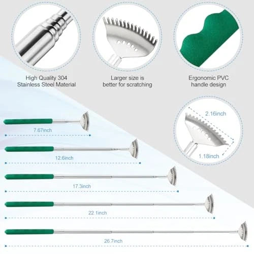 3 Pack Different Back Scratcher Metal Portable Telescoping Back Green