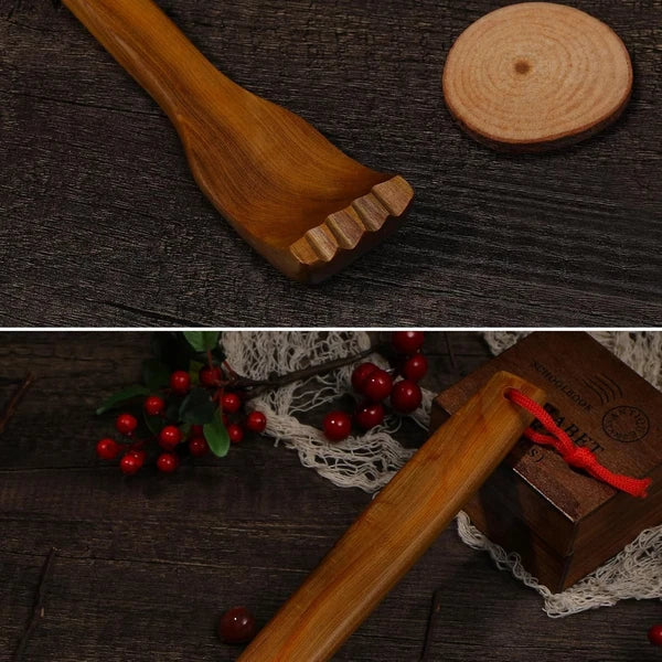 Wooden Back Scratcher Massage Stick with Hook Rope, Handheld Scratching Massage