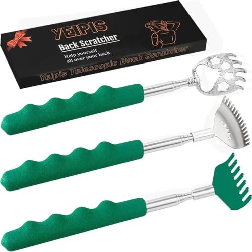 3 Pack Different Back Scratcher Metal Portable Telescoping Back Green