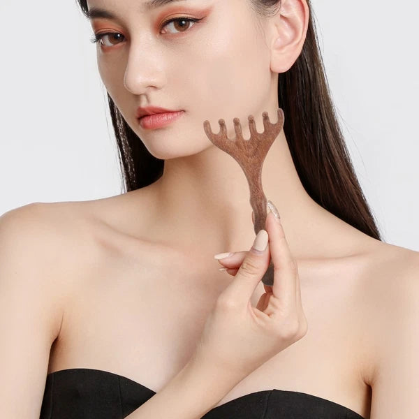 2 Pcs Sandalwood Massager Wooden Head Scratcher Tool Hair Scalp Comb