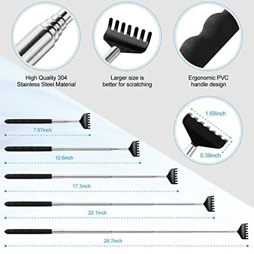 3 Pack Back Scratcher with Rubber Handles, Extendable, for unisex Kids Adults