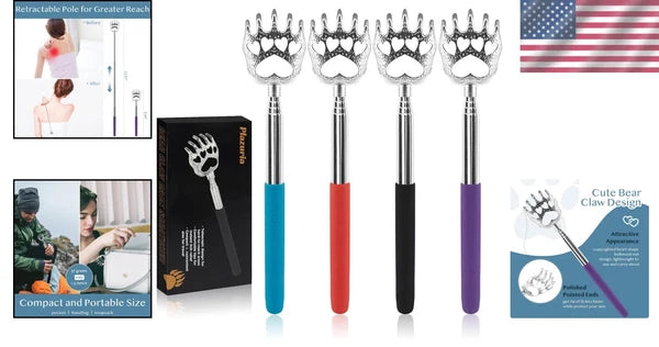 4-Pack Telescopic Bear Claw Back Scratchers - Stress Relief for All Body Parts
