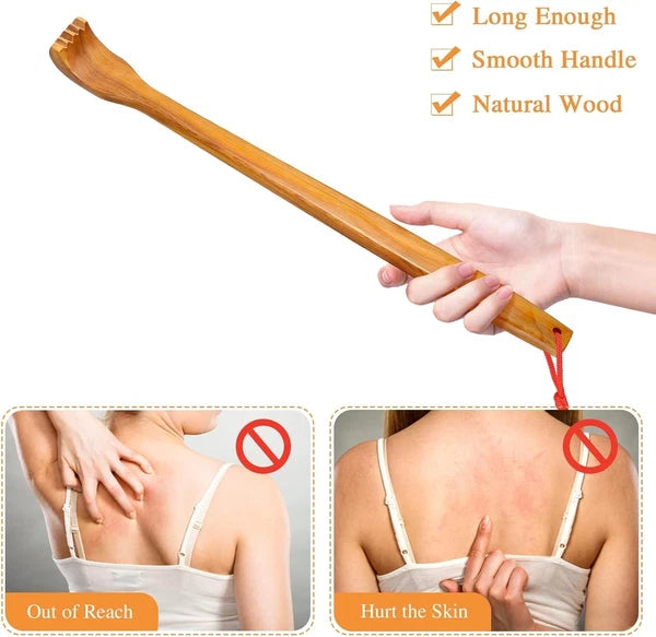 Wooden Back Scratcher Massage Stick with Hook Rope, Handheld Scratching Massage