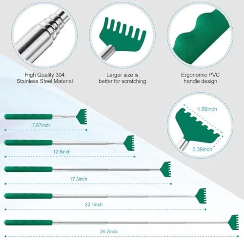 3 Pack Different Back Scratcher Metal Portable Telescoping Back Green