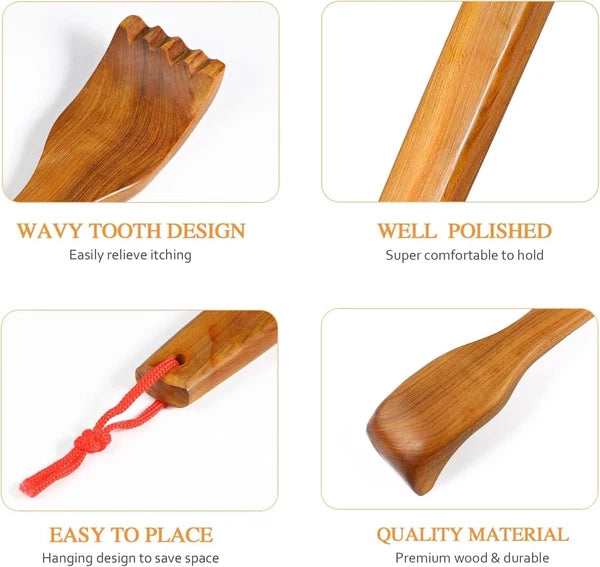 Wooden Back Scratcher Massage Stick with Hook Rope, Handheld Scratching Massage
