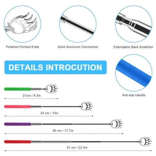 12 Pack Extendable Bear Claw Back Scratcher Bulk, Stocking Stuffers for Men