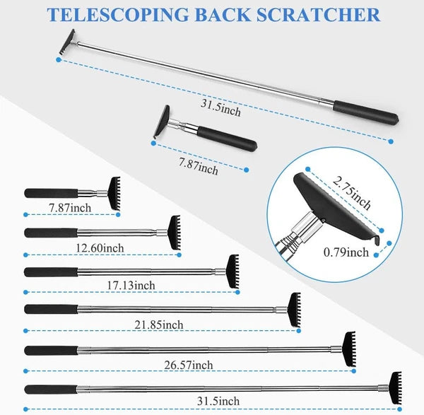 Oversized Portable Extendable Back Scratcher, Upgraded Metal Stainless Black