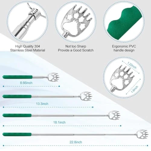 3 Pack Different Back Scratcher Metal Portable Telescoping Back Green
