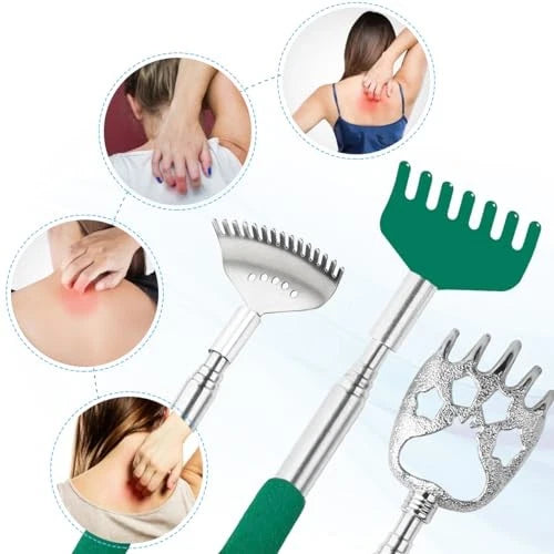 3 Pack Different Back Scratcher Metal Portable Telescoping Back Green
