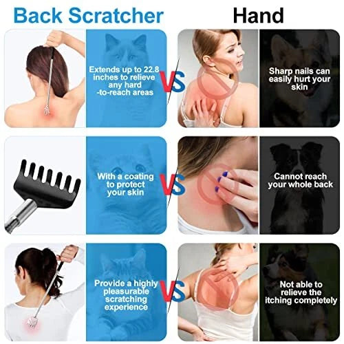 3 Pack Back Scratcher with Rubber Handles, Extendable, for unisex Kids Adults