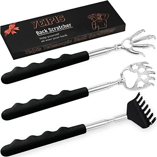 3 Pack Back Scratcher with Rubber Handles, Extendable, for unisex Kids Adults