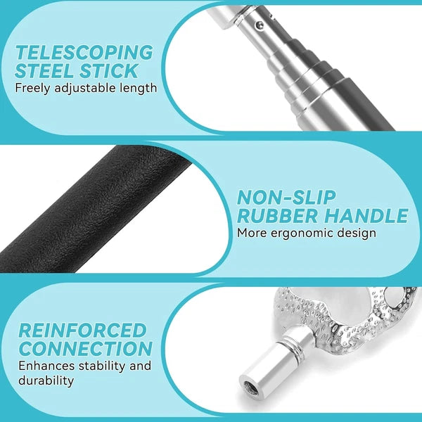 Telescoping Back Scratcher with 3Pcs Detachable Heads, Ink Black