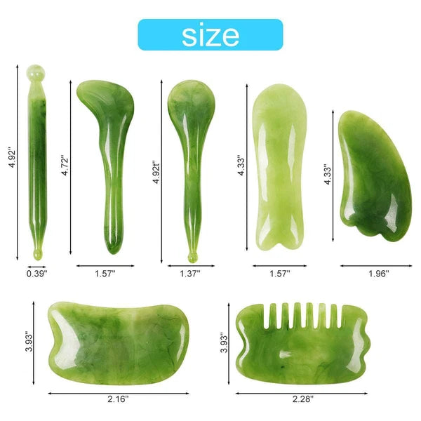 7PCS Jade Gua Sha Board Beauty Facial Roller Set Natural Face Neck Massager Tool