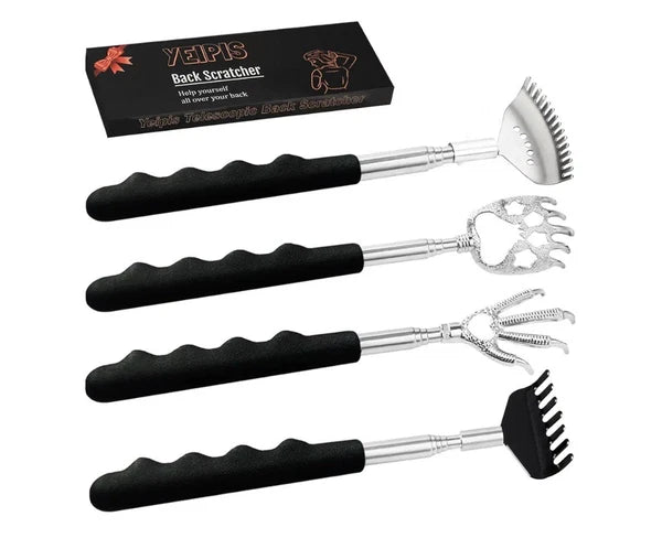 4 Pack New Open Box Back Scratchers Metal Portable Telescoping Rubber Handles